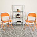 Flash Furniture HERCULES COLORBURST Series Triple-Braced & Double-Hinged Metal Folding Chairs, Orange Marmalade, Pack Of 2 Chairs 1 thumbnail image