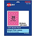 Avery® Print-To-The-Edge Labels With Sure Feed® Technology And Easy Peel® Label Feature, 94508-BPP80, Round, 1-2/3", Matte Bright Pink, Pack of 1600 1 thumbnail image
