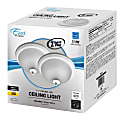 Euri Indoor Round LED Ceiling Light Fixtures, 11", Dimmable, 3000K, 11 Watts, 900 Lumens, White/Etched Glass, Pack Of 2 Fixtures