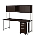 Bush Business Furniture 400 Series Table Desk With Hutch And 3 Drawer Mobile File Cabinet, 72"W x 30"D, Mocha Cherry, Premium Installation