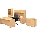 Bush Business Furniture Studio C 72"W U-Shaped Desk With Hutch, Bookcase, File Cabinets And Mid-Back Office Chair, Natural Maple, Premium Installation