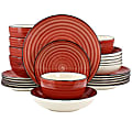 Elama Gia Round Stoneware Dinnerware Set, Red, Set Of 24 Pieces