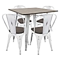 Lumisource Oregon Industrial Farmhouse Dining Table With 4 Dining Chairs, Vintage White/Espresso