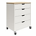 Ameriwood Home Systembuild Evolution Versa 4-Drawer Storage Cart With Locking Casters, 35-9/16" x 27-11/16", White/Weathered Oak