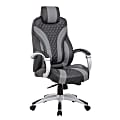 Boss Hinged Arm Ergonomic Faux Leather High-Back Executive Chair With Synchro-Tilt, Black/Gray