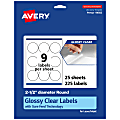 Avery® Glossy Permanent Labels With Sure Feed®, 94502-CGF25, Round, 2-1/2" Diameter, Clear, Pack Of 225
