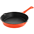 MegaChef Enamel Round Preseasoned Cast Iron Frying Pan, 8", Orange
