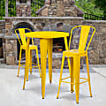 Flash Furniture Commercial-Grade Round Metal Indoor/Outdoor Bar Table Set With 2 Café Stools, 41"H x 30"W x 30"D, Yellow 1 thumbnail image