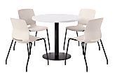KFI Studios Midtown Pedestal Round Standard Height Table Set With Imme Armless Chairs, 31-3/4”H x 22”W x 19-3/4”D, Designer White Top/Black Base/Moonbeam Chairs