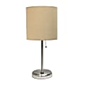 LimeLights Stick Lamp with USB Port, 19-1/2"H, Tan Shade/Brushed Steel Base