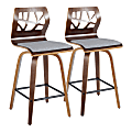 LumiSource Folia Mid-Century Modern Counter Stools, Walnut/Light Gray, Set Of 2 Stools