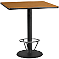 Flash Furniture Laminate Square Table Top With Round Bar-Height Base And Foot Ring, 43-1/8"H x 42"W x 42"D, Natural/Black