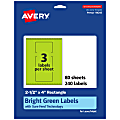 Avery® Print-To-The-Edge Labels With Sure Feed® Technology, 94245-BGP80, Rectangle, 2-1/2" x 4", Matte Bright Green, Pack of 240