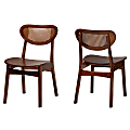 Baxton Studio Hesper Mid-Century Modern Wood and Rattan Dining Chairs, Walnut Brown, Set Of 2 Chairs