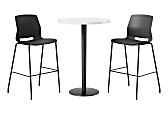 KFI Studios Proof Bistro Round Pedestal Table With Imme Barstools, 2 Barstools, 30", Designer White/Black/Black Stools