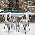 Flash Furniture Commercial-Grade Round Metal Indoor/Outdoor Table Set With 4 Café Chairs, Silver