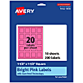 Avery® Print-To-The-Edge Labels With Sure Feed® Technology And Easy Peel®, 94106-BPP10, Square, 1-1/2" x 1-1/2", Matte Bright Pink, Pack of 200 1 thumbnail image