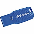 Verbatim 128GB Ergo USB 3.0 Flash Drive - Blue - The Verbatim Ergo USB drive features an ergonomic design for in-hand comfort and COB design for enhanced reliability.