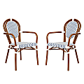 Flash Furniture 2 Pack Lourdes Indoor/Outdoor Commercial Thonet Bistro Stacking Chair with Arms, White & Navy/Natural Frame -2SDA6422AWNVN 1 thumbnail image