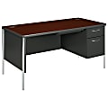 HON® Mentor™ Single-Pedestal Desk, 29"H x 60"W x 30"D, Mahogany/Charcoal/Chrome