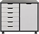 Trendfurn Omnia 1-Door Roll Cart, 6 Drawers, 25-3/4” x 31-1/3”, Gray/White