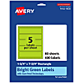 Avery® Print-To-The-Edge Labels With Sure Feed® Technology, 94232-BGP80, Rectangle, 1-3/4" x 7-3/4", Matte Bright Green, Pack of 400 1 thumbnail image