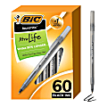 BIC Round Stic Ballpoint Pens, Medium Point, 1.0 mm, Translucent Barrel, Black Ink, Pack Of 60 Pens