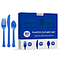 Amscan 8016 Solid Heavyweight Plastic Cutlery Assortments, Bright Royal Blue, 80 Pieces Per Pack, Set Of 2 Packs