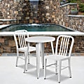 Flash Furniture Commercial-Grade Round Metal Indoor/Outdoor Table Set With 2 Vertical Slat-Back Chairs, White 1 thumbnail image