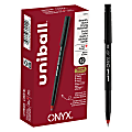 uni-ball® Onyx® Rollerball Pens, Micro Point, 0.5 mm, Black Barrel, Red Ink, Pack Of 12