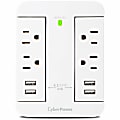 CyberPower P4WSU Home Office 4 - Outlet Surge with 900 J - NEMA 5-15P, Wall Tap, 4 - 4.2 Amps (Shared) USB, EMI/RFI Filtration, White, Lifetime Warranty