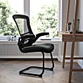 Flash Furniture Leathersoft Sled Base Side Reception Chair with Flip Up Arms, Black 1 thumbnail image