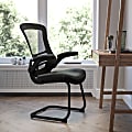 Flash Furniture Leathersoft Sled Base Side Reception Chair with Flip Up Arms, Black