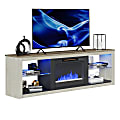 Bestier 70" Morden Electric Fireplace TV Stand For 75" TVs, 22-1/4”H x 71”W x 13-13/16”D, White Wash