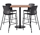 KFI Studios Proof Bistro Square Pedestal Table With Imme Bar Stools, Includes 4 Stools, 43-1/2”H x 36”W x 36”D, River Cherry Top/Black Base/Black Chairs