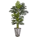 Nearly Natural Golden Cane Palm 84”H Artificial Plant With Cement Planter, 84”H x 45”W x 40”D, Green/Gray
