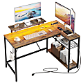 Bestier 48"W L-Shaped LED Gaming Computer Desk With Power Outlet & Headset Hook,Rustic Brown