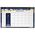Emily Ley Compact Monthly Desk Pad, 17 3/4" x 10 7/8", Gold/Navy, January to December 2019