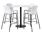 KFI Studios Proof Bistro Square Pedestal Table With Imme Bar Stools, Includes 4 Stools, 43-1/2”H x 42”W x 42”D, Designer White Top/Black Base/White Chairs