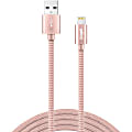 XYST Charge and Sync USB to Lightning® Braided Cable, 10 Ft. (Rose Gold) - 10 ft Lightning/USB Data Transfer Cable for iPhone, iPod, iPad, Charger - First End: 1 x Lightning - Male - Second End: 1 x USB Type A - Male - MFI - Rose Gold