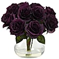 Nearly Natural Rose 11”H Plastic Floral Arrangement With Vase, 11”H x 11”W x 11”D, Purple Elegance