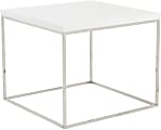Eurostyle Teresa Square Side Table, 19-1/2”H x 23-1/2”W x 23-1/2”D, Polished Steel/High Gloss White