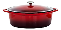 MegaChef 7-Quart Cast Iron Casserole Dish, Red