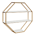 Kate and Laurel Lintz Octagon Wall Shelves, 24"H x 23-3/4"W x 6"D, White/Gold
