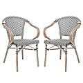 Flash Furniture 2 Pack Marseille Indoor/Outdoor Commercial Bistro Stacking Chair with Arms, Black & White/Light Natural Frame -2SDAS64218BKWLT 1 thumbnail image