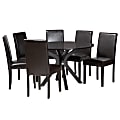 Baxton Studio Asli Modern Faux Leather/Wood 7-Piece Dining Set, Espresso Brown