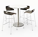 KFI Studios Round Bistro Pedestal Table With 4 Stacking Bar Stools, Designer White/Espresso 