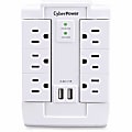 CyberPower CSP600WSURC2 6-Outlet Swivel Professional Surge Protector Wall Tap With 2 USB Ports, White