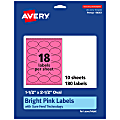Avery® Printable Labels With Sure Feed® Technology, 94051-BPP10, Oval, 1-1/2" x 2-1/2", Matte Bright Pink, Pack of 180 1 thumbnail image