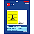 Avery® Print-To-The-Edge Labels With Sure Feed® Technology, 94244-NYP10, Rectangle, 2-1/4" x 7-3/4", Matte Neon Yellow, Pack of 40 1 thumbnail image